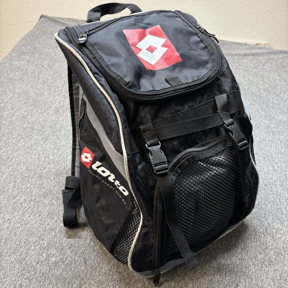 Vintage 90s‎ Lotto Spell Out Box Logo Soccer Football Backpack Book Bag Black